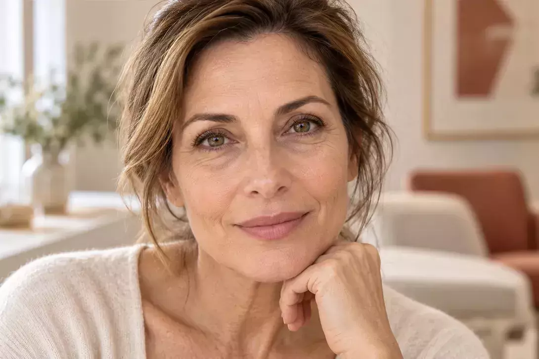 Portrait rapproch&eacute; d&rsquo;une femme souriante mettant en valeur le regard, pour illustrer une bl&eacute;pharoplastie